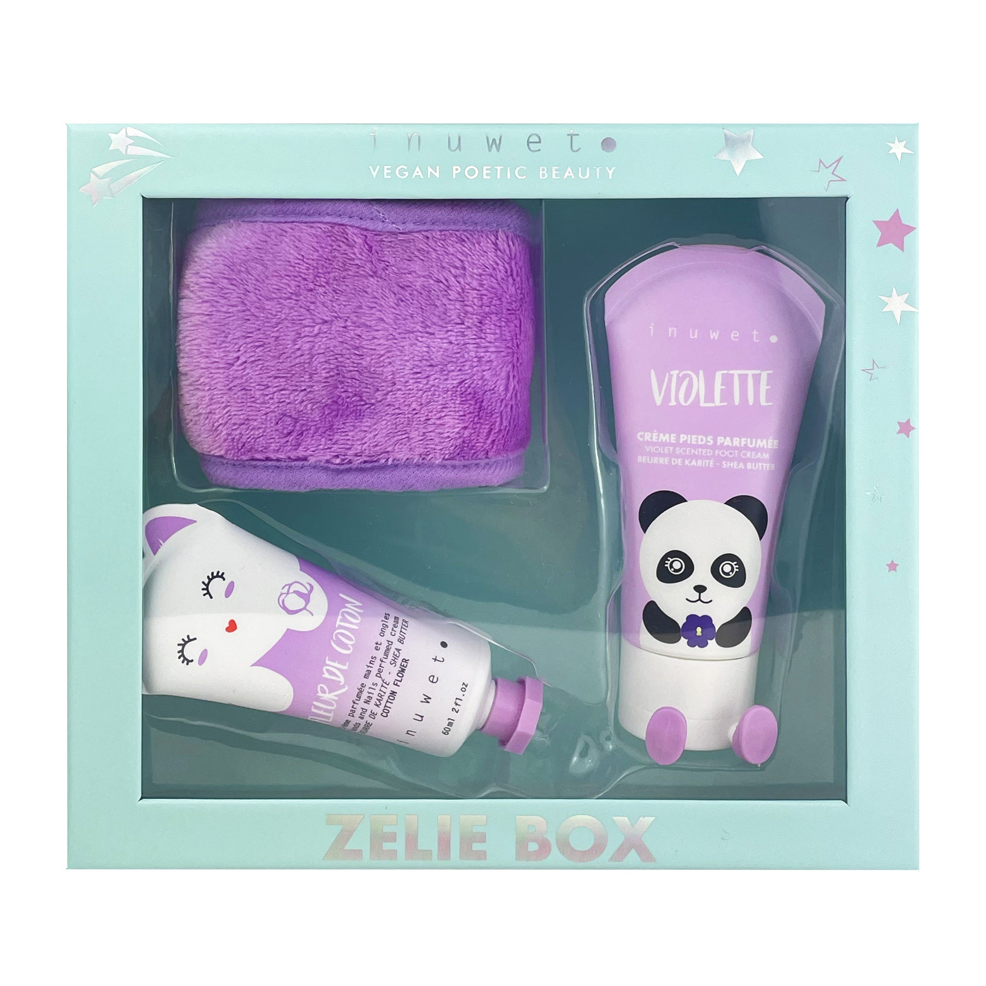 Coffret Zelie - Crème mains Fleur de coton, Crème pieds Violette, Bandeau visage