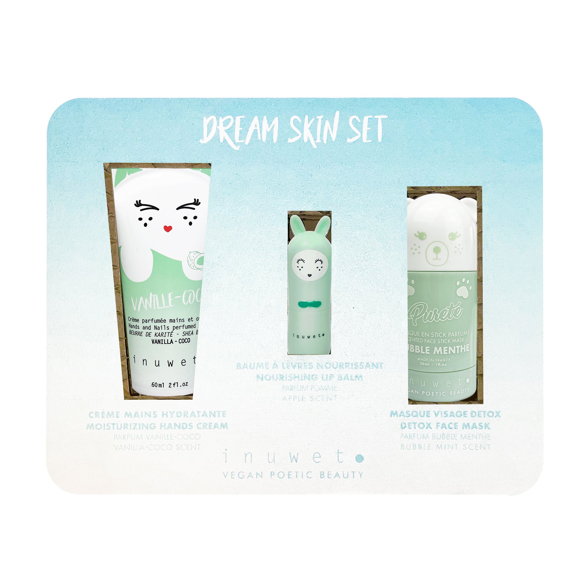 Coffret Dream detox - Crème mains coco, baume à lèvres pomme et masque visage à l'argile purifiant