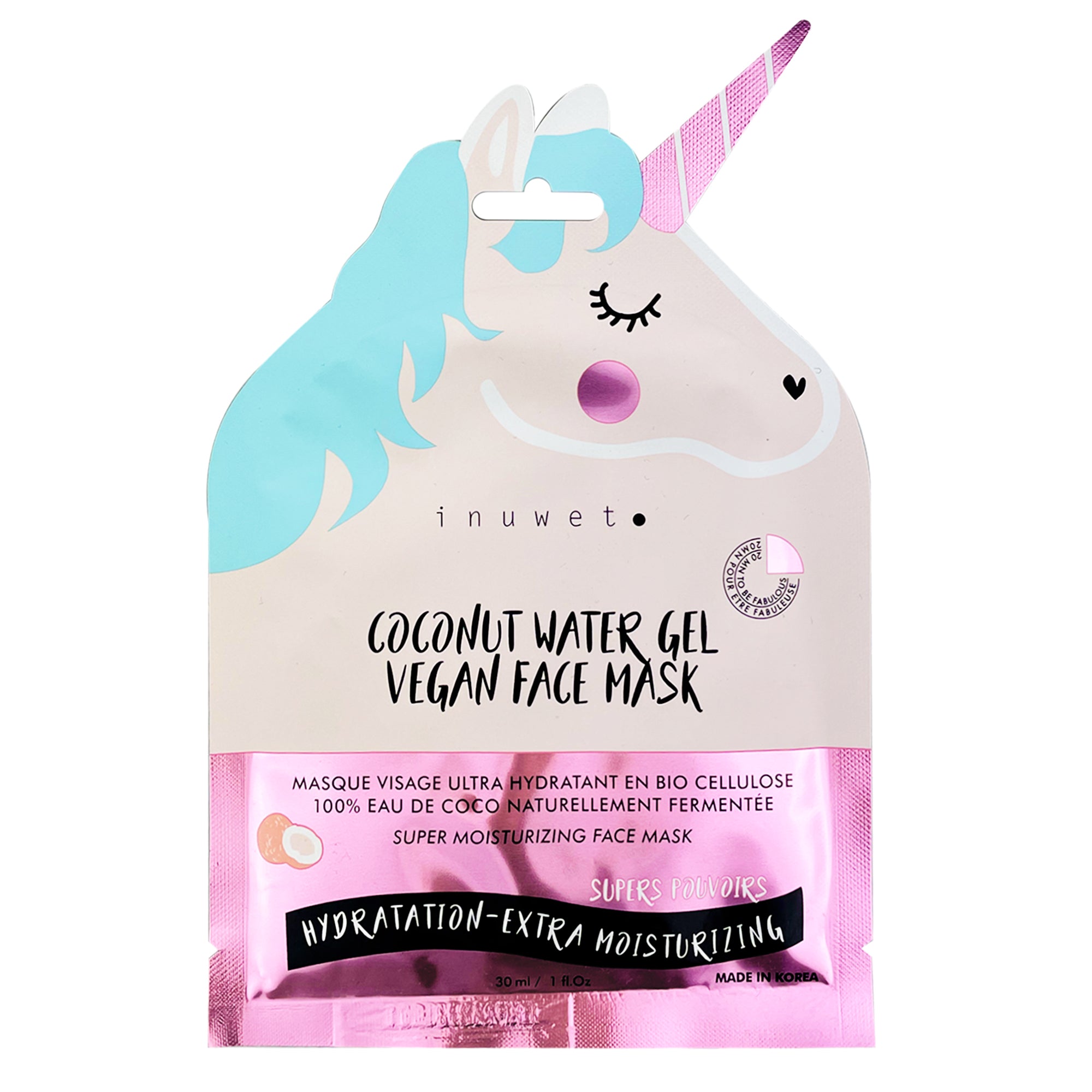 Masque Licorne visage en bio-cellulose - Hydratant
