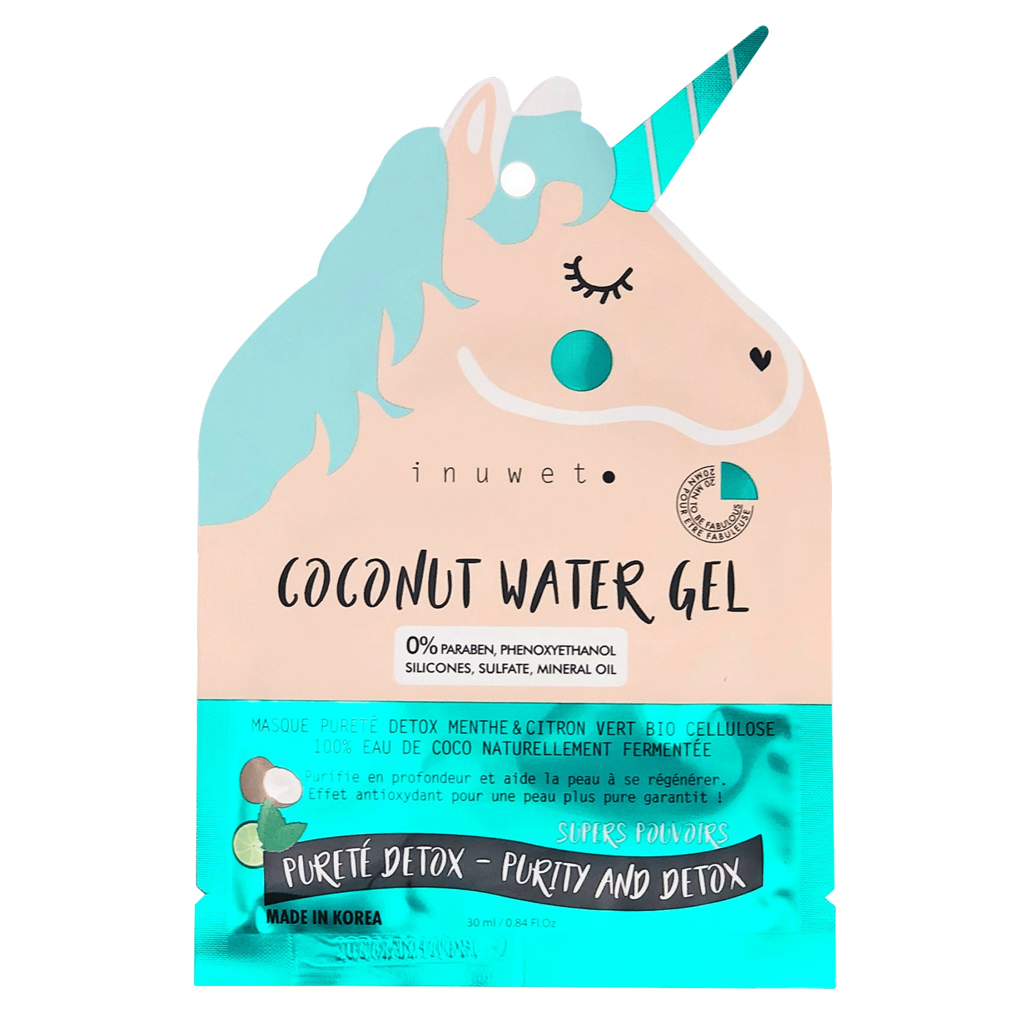 Masque Licorne visage en bio-cellulose - Pureté détox